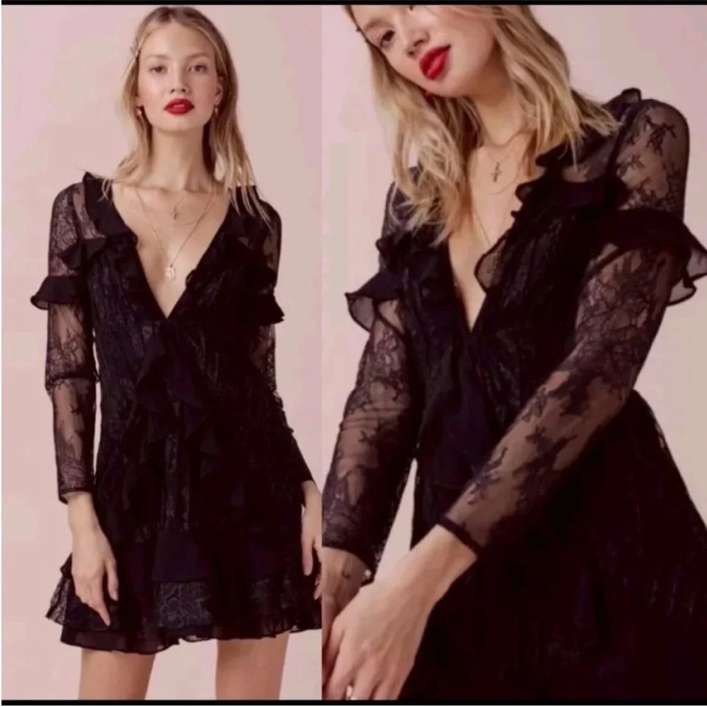 For Love and Lemons Daphne Ruffle Lace Mini Dress